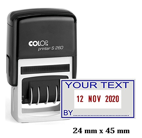 Self Inking COLOP S260 Dater Stamp Custom Text with Date Stamper - Rubber Stamp with Date Office Stationary - Blue Text with Red Date
