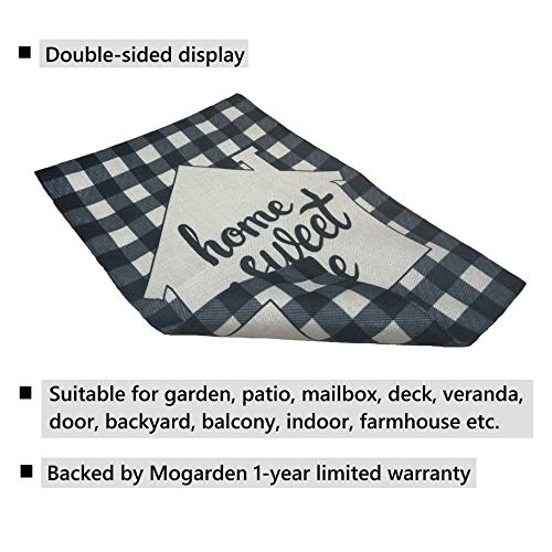 Mogarden Home Sweet Home Garden Flag, Double Sided, 12.5 x 18 Inches, Buffalo Check Plaid Heavy Weatherproof Burlap Yard Flag - Thumbnail 3