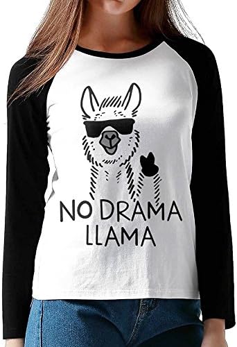 Liaobu No Drama Llama Women's Long Sleeve Jersey Shirt Baseball Tee Raglan T-Shirts M Black