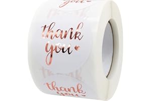 IBAKE 500 Thank You Stickers Roll – 1.5" Round White Labels with Rose Gold Foil | Self-Adhesive Gold Thank You Stickers for Packaging, Gift Bags, Weddings, Envelopes & Small Business Orders