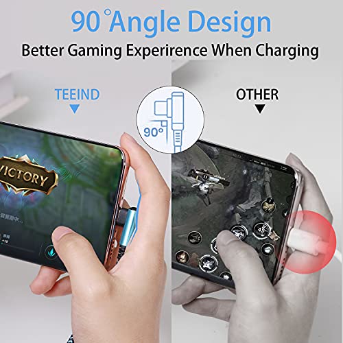 Teeind USB Type C Cable 2.1A Fast Charging: [90 Degree/6ft/3Pack] Nylon USB C Cord Right Angle Compatible with Samsung Galaxy S23/S22/9/Note 10, USB C Charger-Blue/Magenta/Purple