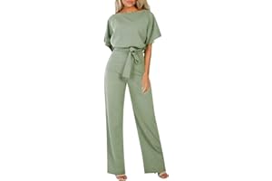 Tthxqing Elegant Wide Leg Pant Romper Jumpsuit with Belt for Women Casual Loose Batwing Sleeve Belted Wide Leg Pant Romper