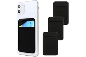 FULGAMO 3Pack Adhesive Phone Pocket,Cell Phone Stick On Card Wallet,Credit Cards/ID Card Holder(Double Secure) with Self Sticker for Back of iPhone,Android and All Smartphones. (Black)