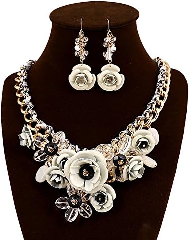 Kexuan Luxury Fashion Jewelry Sets With Statement Necklace And Earrings (White)
