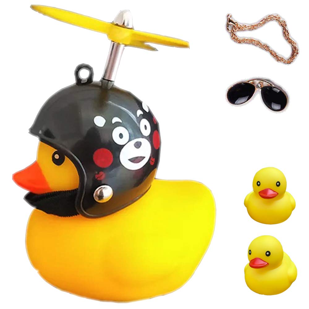ACEDOAMARE Duck Bike Bell, Cute Rubber Yellow Duck Bicycle Accessories with LED Light Propeller Helmet Squeeze Horns for Cycling Motorcycle Car Handlebar Bicycle (Black Bear)
