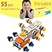 Tiny Land Car for Boy 2+ Years Old Toddler Tool Set- 55 Pcs STEM Toy Wooden Building Set with Screwdriver and Wrench - Rescue Trailer Plus Fire Truck, Police Car & Ambulance