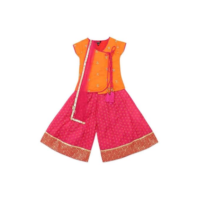 Girl's Synthetic wrap Kurtas Salwar Suit Set (206156368_Orange_2 to 3 Years)