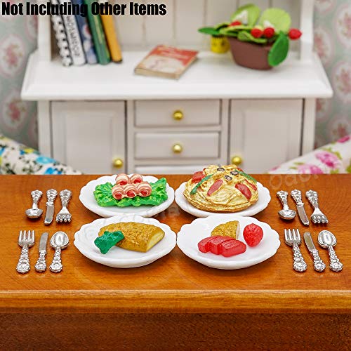 Odoria 1/12 Miniatur Teller 4 Stück und Besteck 12 Stück Puppenhaus Küche Geschirr Zubehör, Silber – Bild 7