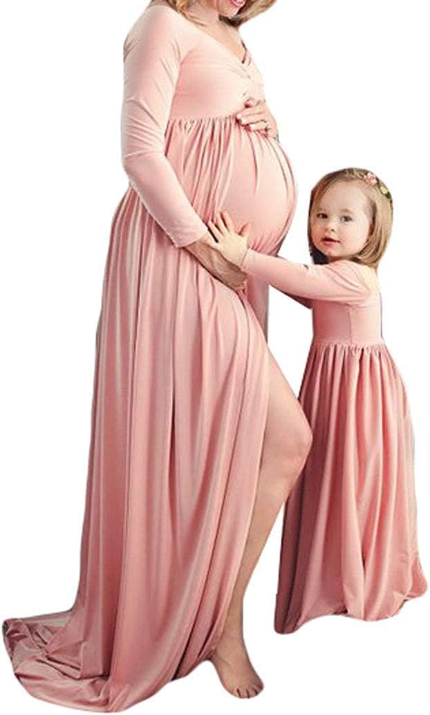 Women Pregnants Dress, Ladies Cowl Neck Off Shoulders Long Sleeve Maternity Maxi Dresses Photo Shoot Props Photography Clothes (Girl M, Pink)