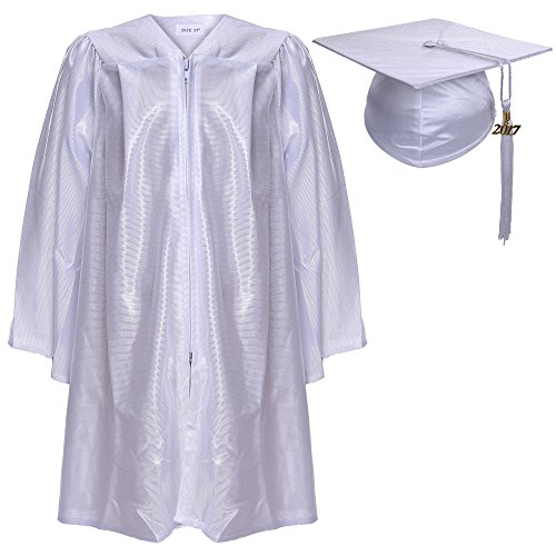 Newrara Unisex Shiny Kindergarten Graduation Gown Cap with Tassel (27, White)