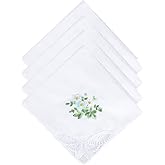 11" Embroidered Lace Cotton Handkerchiefs for Women, Elegant Floral Ladies Hankies with Lace Edge for Daily Use Party Wedding