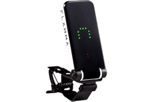 FLAMMA Guitar Tuner Clip FT01 Clip On Tuner for Guitar Bass Ukulele Power Saving Mode LED Display Metal Clip (White)