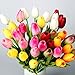 StillCool Artificial Flowers Tulip 12pc/set Pu Stunning Holland Mini Tulip Real Touch Wedding Flower Artificial Flowers Latex Plants for Party Home Hotel Event Christmas Gift Decoration (Yellow)