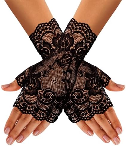 Sibba Guantes De Encaje Largos Sin Dedos – Manguitos Góticos De Satén Para Cosplay, Fiestas Y Bodas (Talla única Elástica)