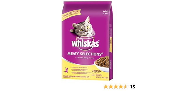 whiskas meaty selections chicken and turkey flavors dry cat food 15 pounds