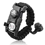 Survival Bracelet, EZ Turbo 20 in 1 Survival Paracord Bracelet, Survival Gear Kit with SOS LED Light, Emergency Knife, Whistle, Compass, Fire Starter for Camping, Climbing, Waterproof, Black