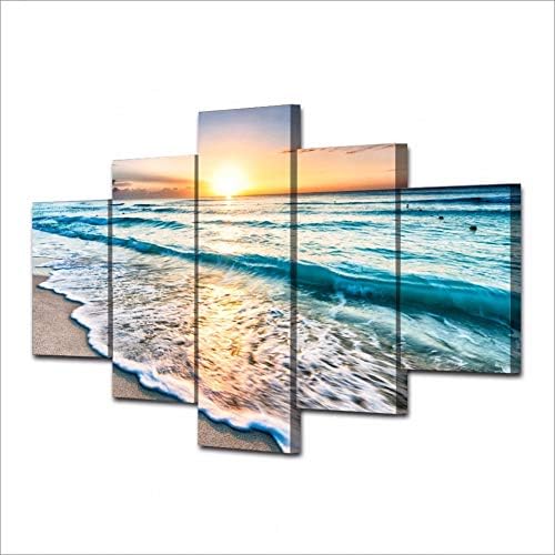 XSHUHANP Prints Painting Canvas Painting Wall Art Frame Home Decor Pictures 5 Pieces Seascape Sunset Beach Sea Wave Poster Living Room Hd Printed