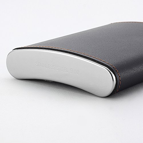 YWQ Flask for Liquor and Funnel,8 Oz Leak Proof Stainless Steel Pocket Hip Flask with Black Leather Cover for Discrete Shot Drinking of Alcohol, Whiskey, Rum and Vodka, Gift for Men