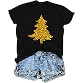 Merry Christmas Shirts for Women Bright Tree Snowman Graphic Tee Vacation Festival Casual Xmas Season Tops