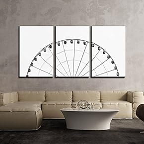 3 Piece Canvas Wall Art - Illustration of Ferris Wheel on White Background - Modern Home Art Stretched and Framed Ready to Hang - 16"x24"x3 Panels