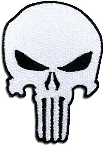 Punisher Skull Embroidered Iron on Patch White #F