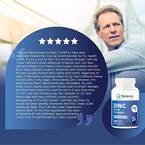 Balance Breens Zinc Extra Strength 50mg 120 Vegan NonGMO Tablets, Zinc