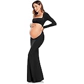 QIAIYALA Maternity Dress for Photoshoot Black Long Sleeve Gown Open Belly Backless Bodycon Pregnancy Dresses for Women
