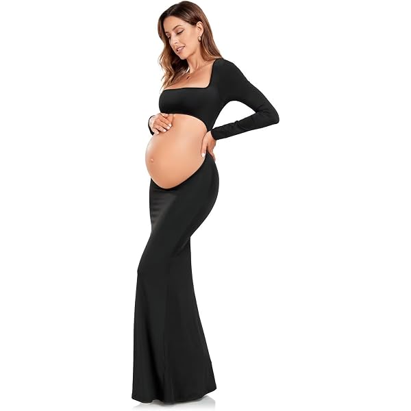 Plus Size Maternity Photography Dress Empire Waist Maxi Dresses Elegant Pregnancy  Gown for Baby Shower Photo Shoot Black at Amazon Women's Clothing store