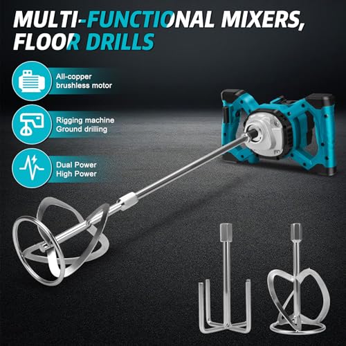 Cement Mixer Compatible with Makita 18V Battery, 3200W Portable Paint Mortar Mixer with 6 Speed, Max 680 RPM, Electric Concrete Stirrer for Mixing Fodder Mortar Paint Glue Putty (No Battery)