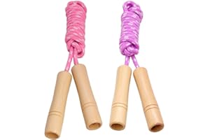 ACEONE Cotton Jump Rope for Kids, Adjustable Toddler Skipping Rope with Wooden Handle, 2 Pack Student Jumping Rope for Outdoor Fun Activity, Exercise