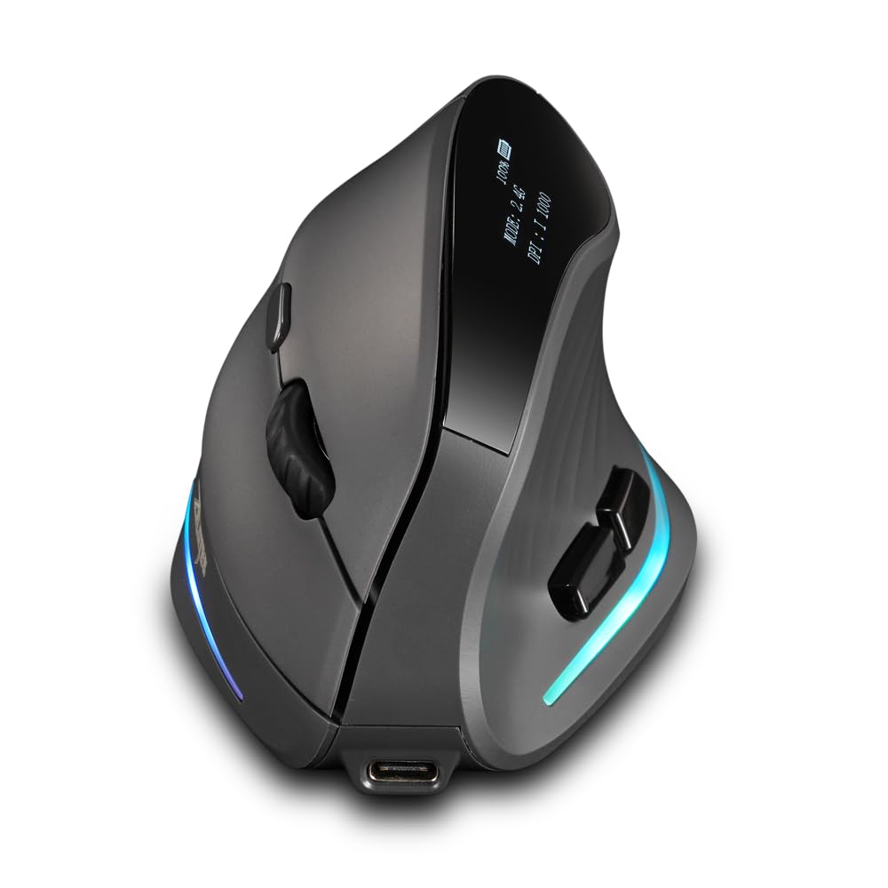 zelotes Wireless Mouse with Display,Portable Bluetooth,4000DPI,2-in-1(BT 5.0/3.0+2.4Ghz),Rechargeable,3 Device Connection,6 Buttons Vertical Ergonomic Mouse for PC,Laptop,Tablets