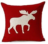 Holiday Moose Red Background Christmas Gifts Throw Pillow Case Personalized Cushion Cover NEW Home Office Decorative Square 18 X 18 Inches Christmas Gift