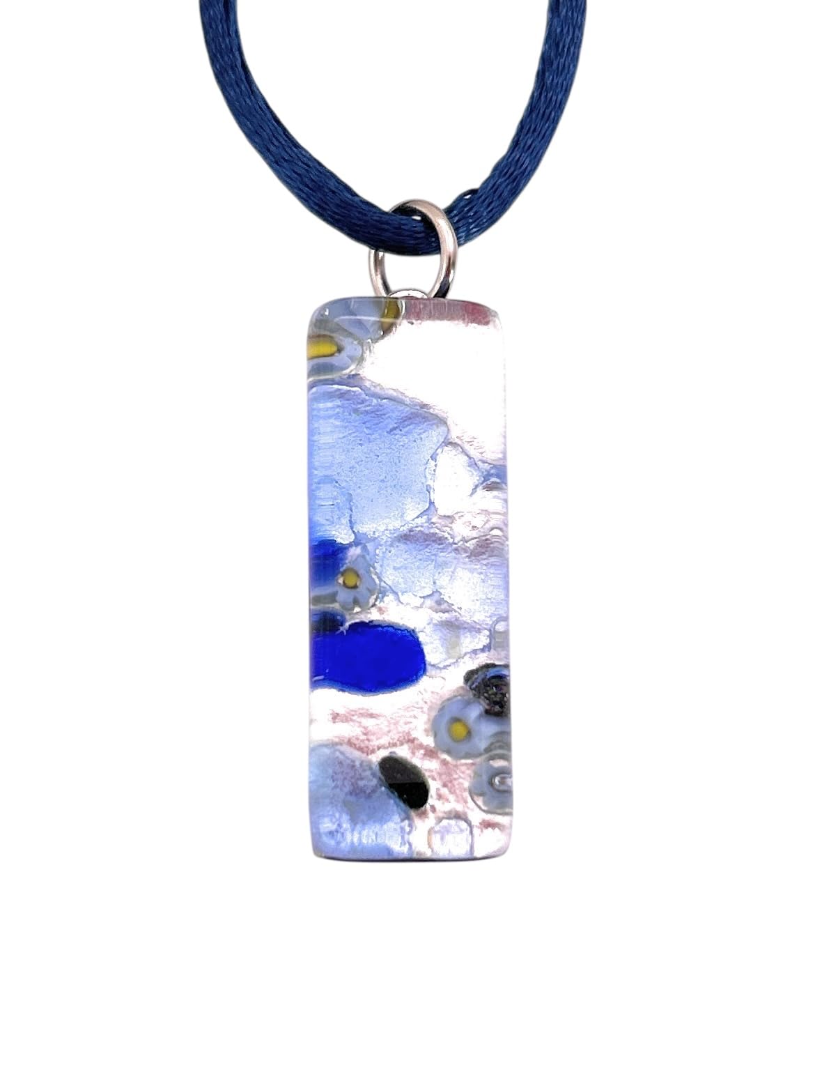 Handmade Murano Glass Pendant, Murano Glass Jewellery from Venice Italy, Millefiori Flower Pieces on Silver Leaf, 3cm x 1cm (Lisa)