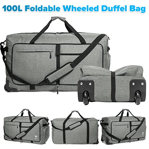 Bago Rolling Duffle Bag with Wheels 30" 100L Foldable Weekender Bag