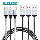 Budget&Good® 3 pack 6ft High Speed Nylon Braided Micro USB cable cord Sync and Charging Cable for Android Tablets & Phones,Samsung Galaxy,LG,Motorola,Nexus,Sony,Xiao Mi and More(Black)