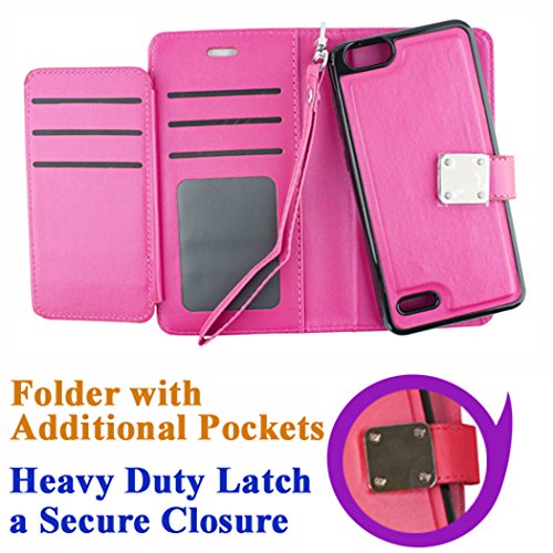 for 5" ZTE zFive G zFive C Tempo X Tempo GO Case Phone Case Tortilla Wallet Wrap Detachable Bumper Mag Mount Ready Extra Pocket Purse Screen Flip Cover (Pink)