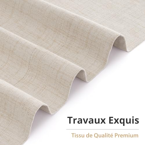 DEFYNEE 100% Blackout Curtains with Eyelets, Discreet Linen Texture – Set of 2 – H245 x W140 cm – Anti-Privacy Curtains with Loops for Bedroom or Living Room, Cream