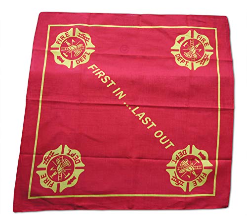 Fire Department First in Last Out Patriotic Bandana Headband Set includes the Red & Yellow Design (3 Pieces)