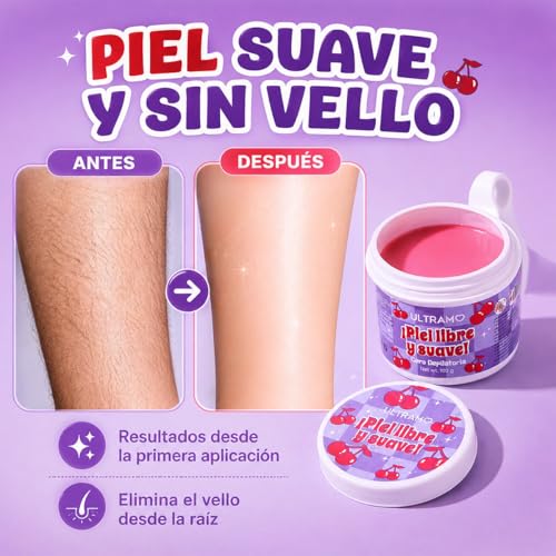 ULTRAMO Cera Depilatoria Suave 1pzs | Depilacion Sin Dolor, Facil Dne Calentar Que Deja La Piel Limpia Y Suave, Para Cuerpo Completo Y Areas Sensibles, 100g (Cereza)