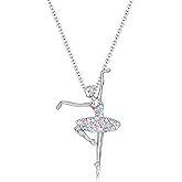 luomart Girls Necklace Ballerina Ballet Recital Gifts for Women,Rainbow Dancer Dance Pendant Jewelry for Sister Mom Friends