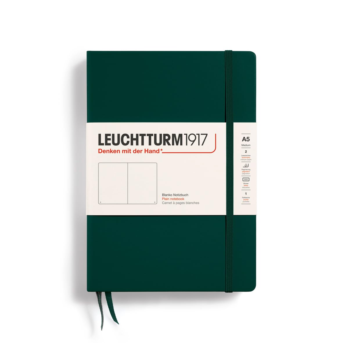 LEUCHTTURM1917 367254 Notebook Medium (A5), Hardcover, 251 Numbered Pages, Forest Green, Plain