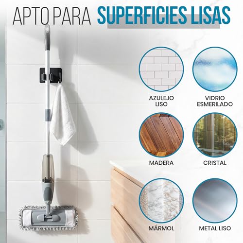 MIQUEP® ️ 4 x Stylish Adhesive Broom and Mop Hanger | Broom Holder Wall Without Drill, Broom Hanger Hooks for Home Cleaning.