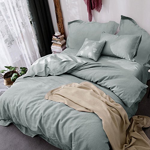 Merryfeel 100% Linen Duvet Cover Set - King - Aqua