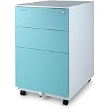 Aurora Modern Mobile File Cabinet, White/Aqua Blue (FC-103BL)