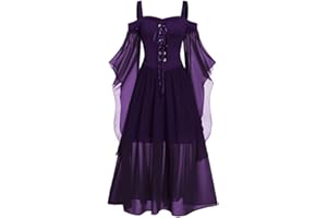 JURANMO Goth Dress for Women Cold Shoulder Butterfly Sleeve Dress Lace Up Halloween Dress Renaissance Medieval Dress