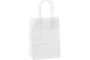 250 Pcs White Paper Bags with Handles, Small Gift Bags in bulk, Kraft Bags, Retail Bags, Merchandise Bags, Shopping Bags, For