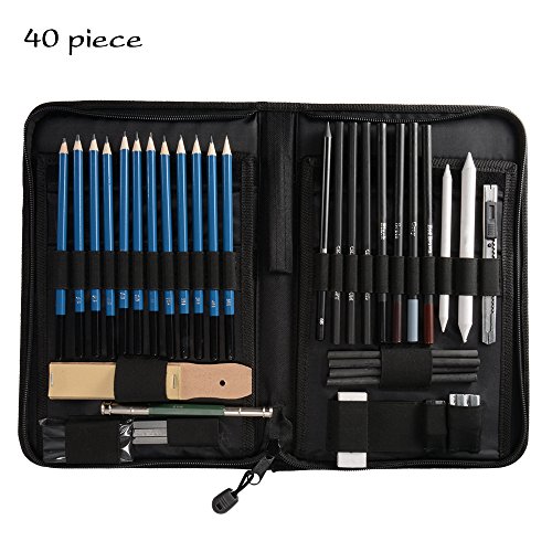 XCSOURCE 40pcs Drawing Sketching Pencil Set with Charcoal Pencil,Graphite Pencil,Carbon Rod,Graphite Rod,Round Charcoal Rod,Paper Pencil,Eraser and Carrying Case AC788