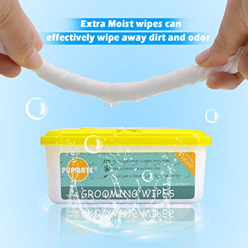 PUPMATE All Natural Pet Grooming Wipes, 100 Fresh Counts, Extra Moist & Thick, Rapid Deodorizing and Cleanup, Hygienic and Hypoallergenic Pet Care for Dogs & Cats, Puppies & Kittens (Natural)