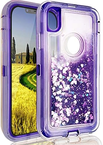 Liquid Bling Case for iPhone Xs Max Quicksand Shockproof Waterfall Glitter Robot Heavy Duty Shiny Bumper Soft Clear Rubber Commuter Defender Cover for iPhoneXs Max (Purple, iPhone Xs Max)