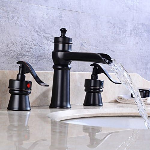 JinYuZe Traditional Pump Style Bathroom Sink Faucet Waterfall Widespread with Double Handles in Antique Black